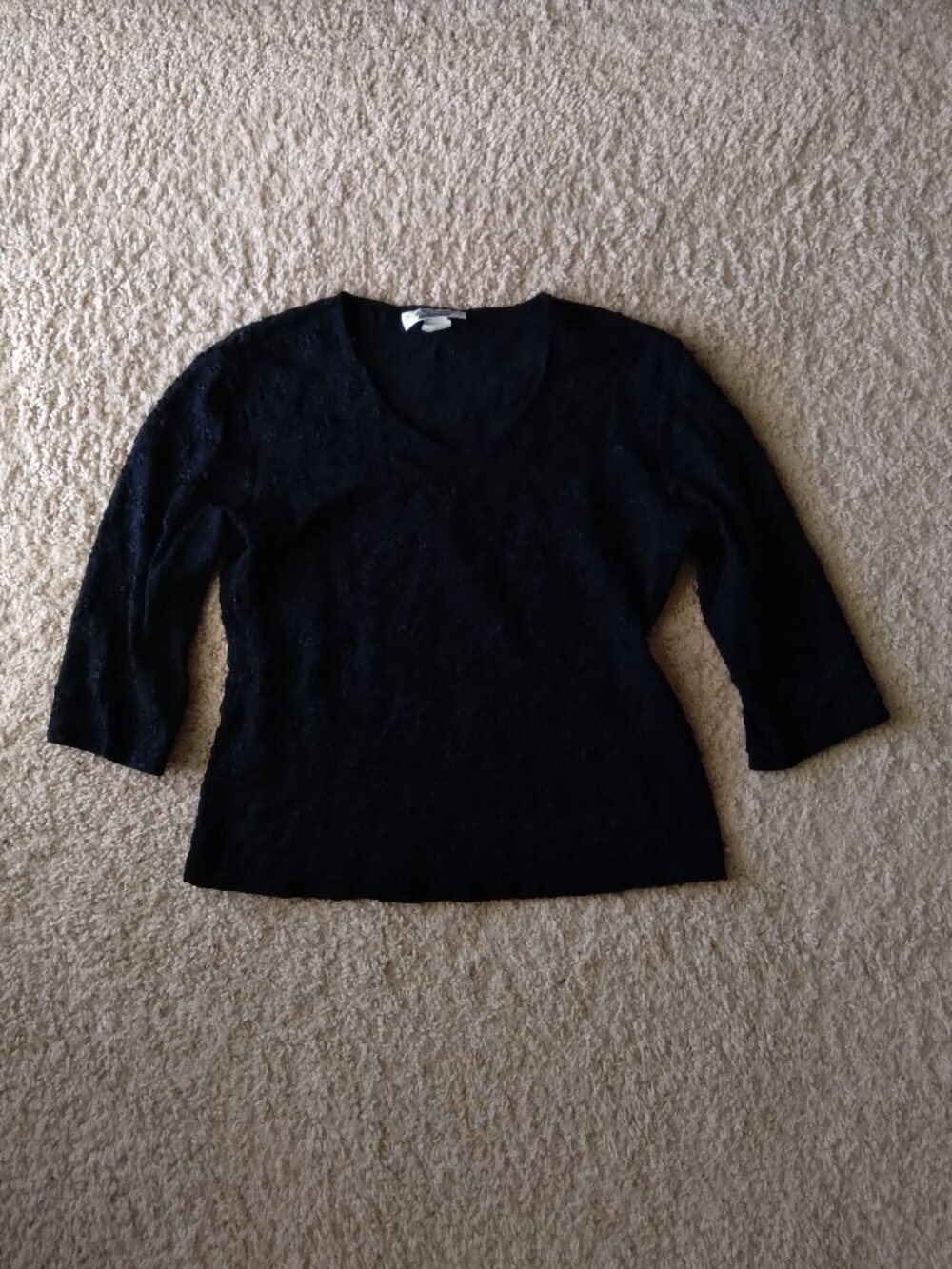 Vintage Y2K Ek Design Black Floral Embroidered Eyelet 3/4 Sleeve Top Size Medium